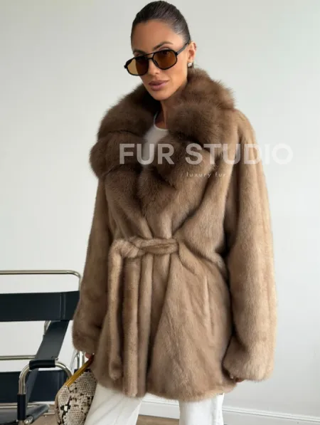 Шуба норковая с воротником куница - летучая мышь - фото 5