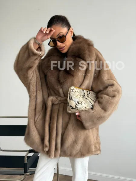 Шуба норковая с воротником куница - летучая мышь - фото 11