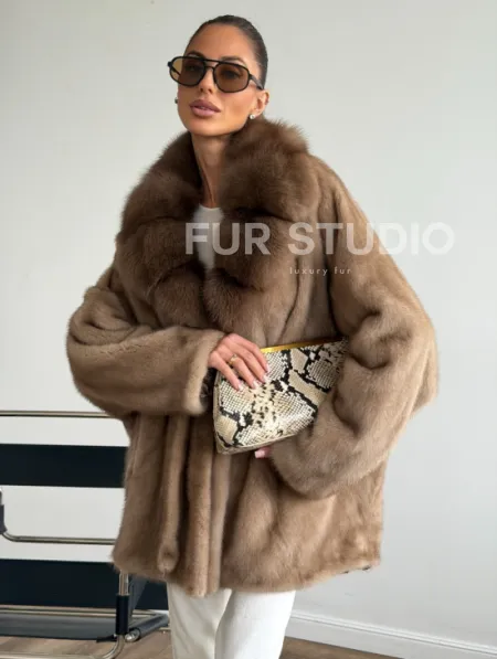 Шуба норковая с воротником куница - летучая мышь - фото 6