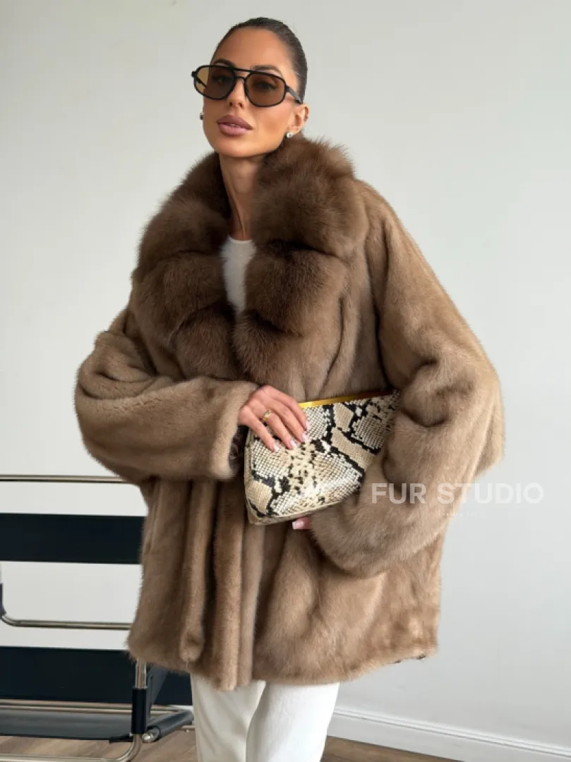 Шуба норковая с воротником куница - летучая мышь - фото 6