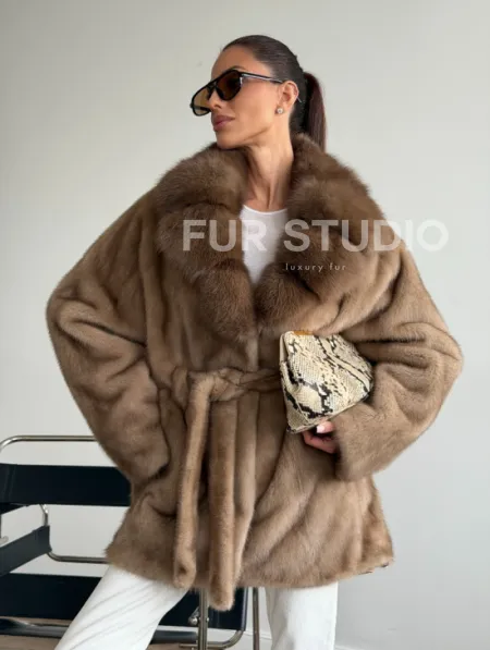 Шуба норковая с воротником куница - летучая мышь - фото 9