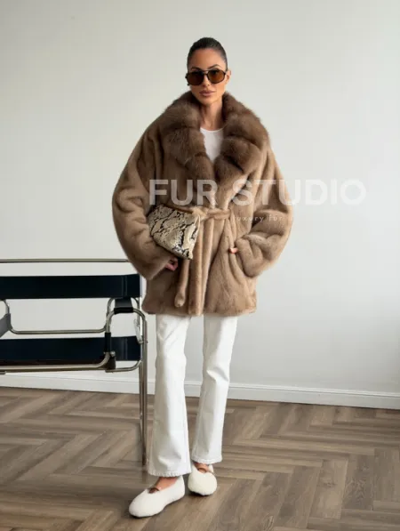 Шуба норковая с воротником куница - летучая мышь - фото 10