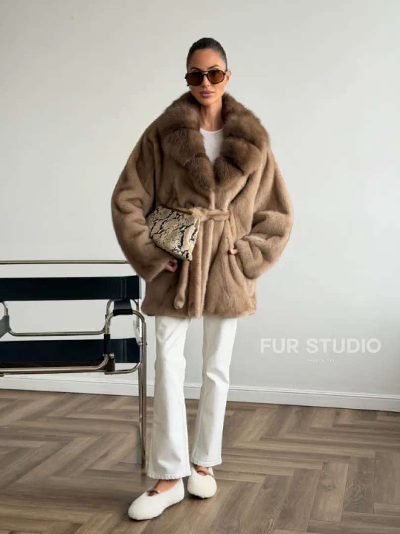 Шуба норковая с воротником куница - летучая мышь - фото 10