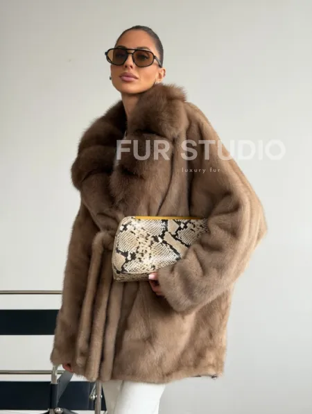 Шуба норковая с воротником куница - летучая мышь - фото 8