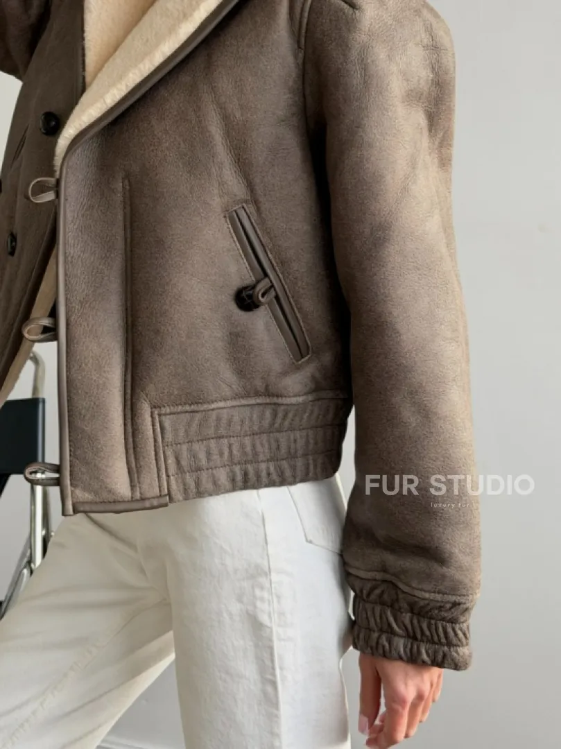 Короткая дубленка - воротник шаль - фото 3