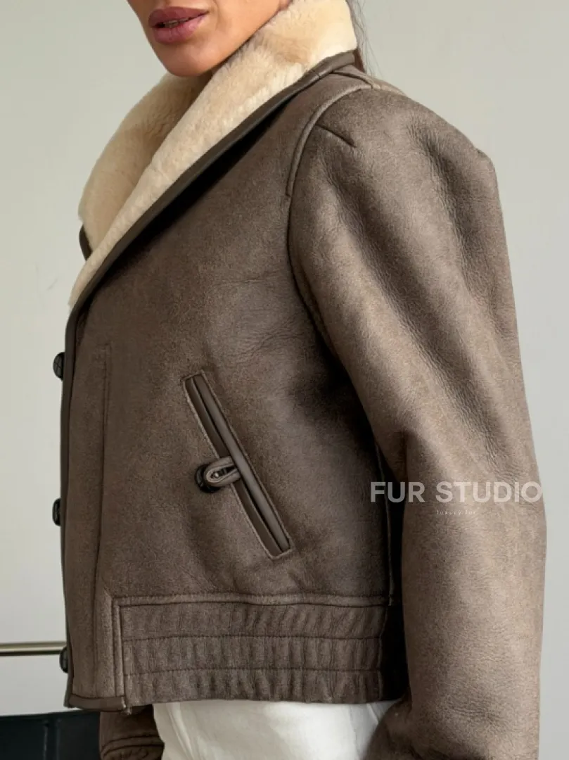 Короткая дубленка - воротник шаль - фото 2