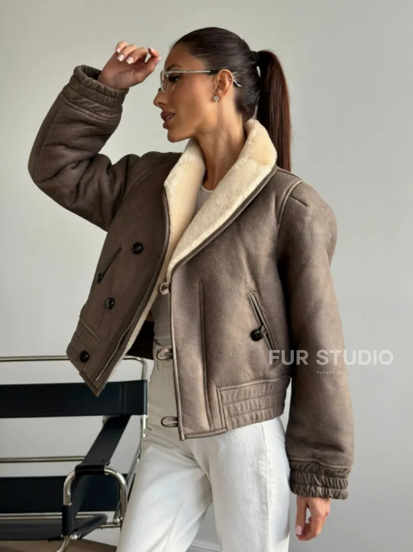 Короткая дубленка - воротник шаль - фото 10