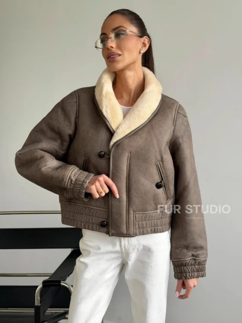 Короткая дубленка - воротник шаль - фото 8