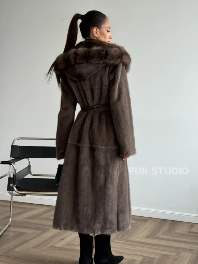 Шуба норковая длинная с капюшоном - фото 10