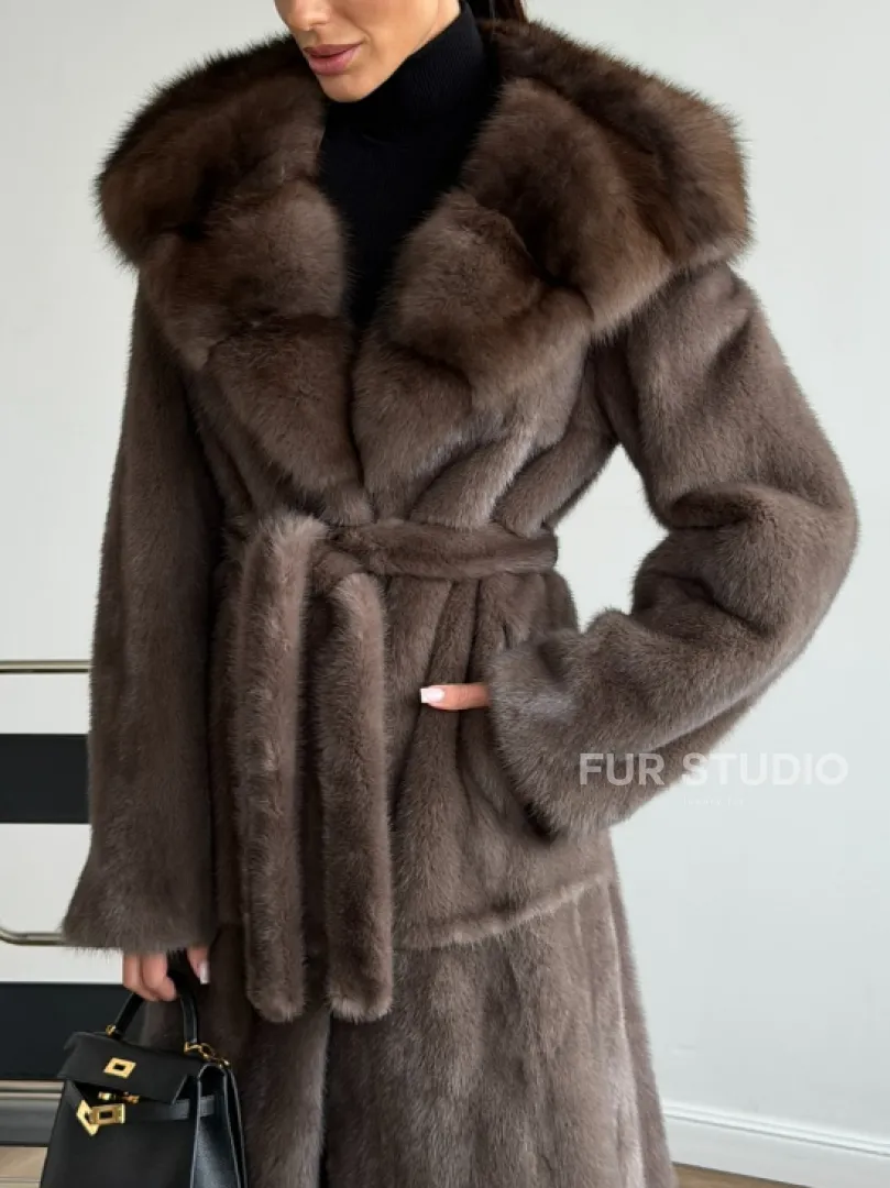 Шуба норковая длинная с капюшоном - фото 3