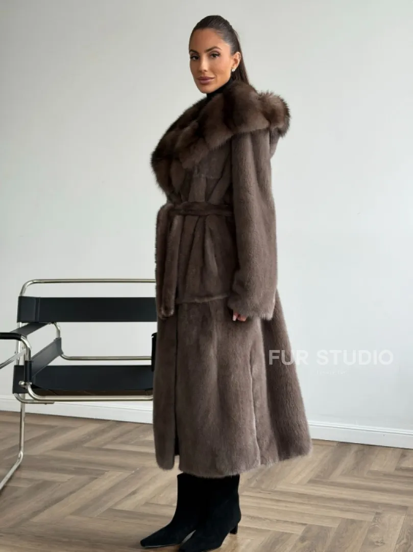 Шуба норковая длинная с капюшоном