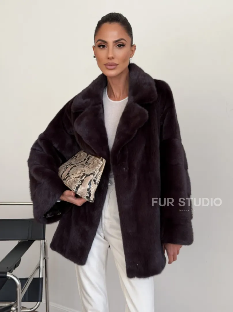 Норковый полушубок - цвет инжир - фото 0