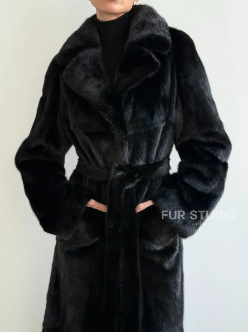 Черная шуба из меха норки - классический стиль - фото 1