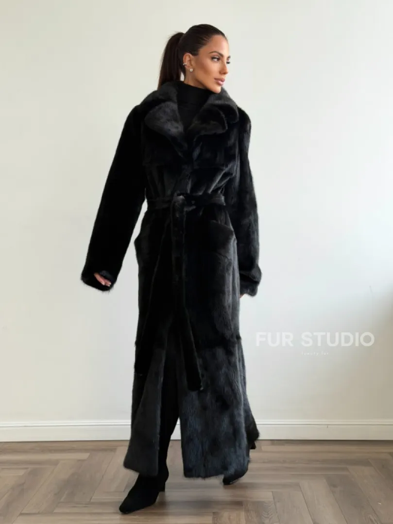 Черная шуба из меха норки - классический стиль - фото 8