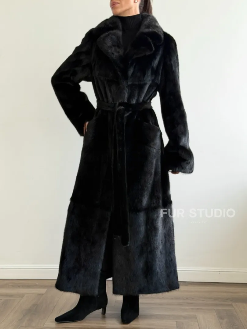 Черная шуба из меха норки - классический стиль - фото 2