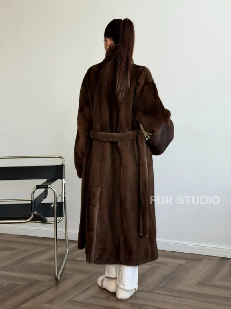 Шуба норковая в роспуск с меховым поясом