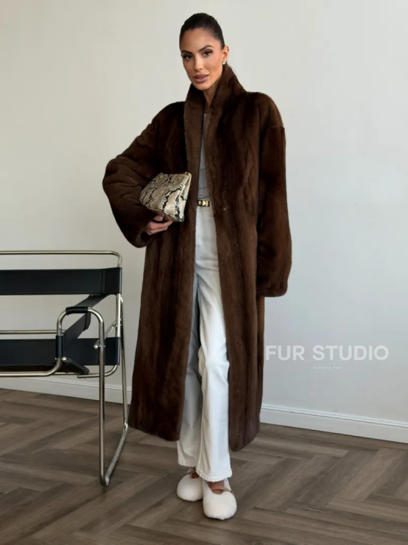 Шуба норковая в роспуск с меховым поясом - фото 3