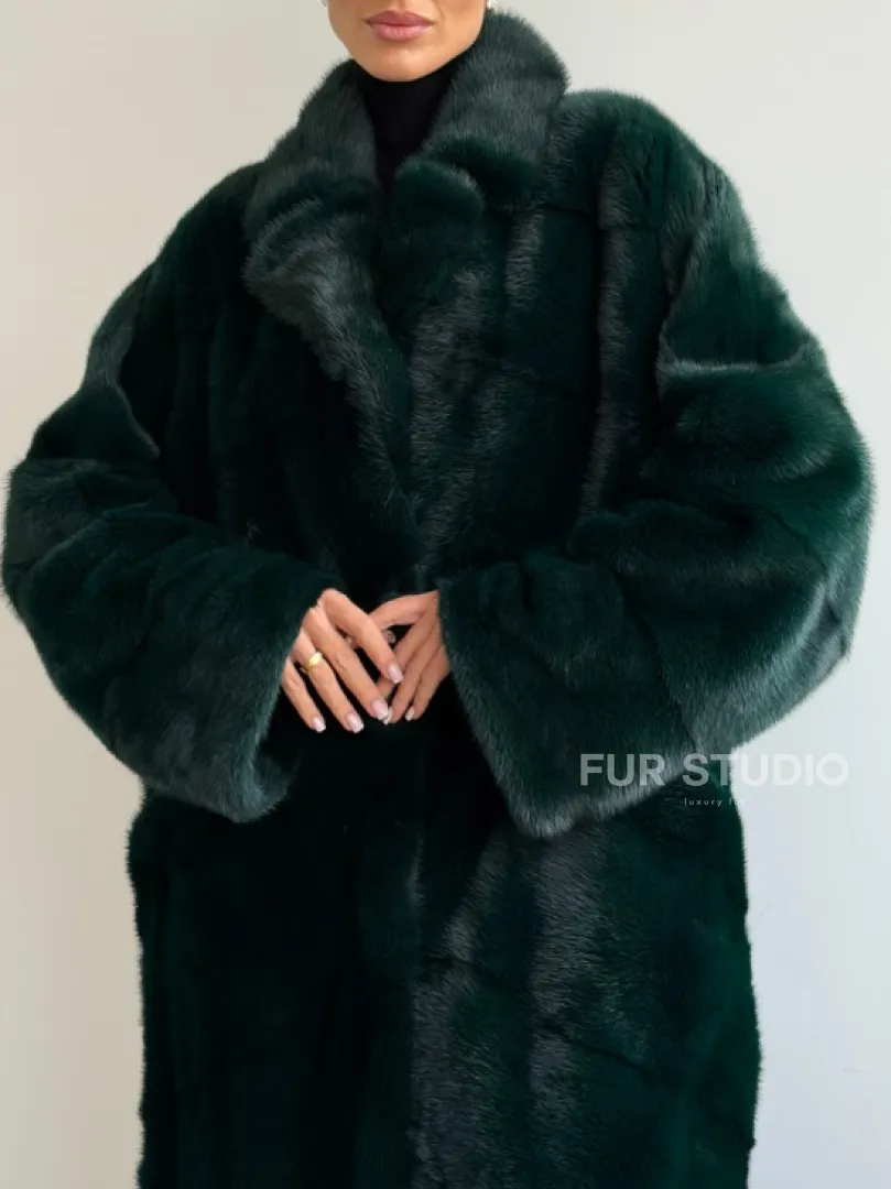 Зеленая норковая шуба - английский воротник - фото 2