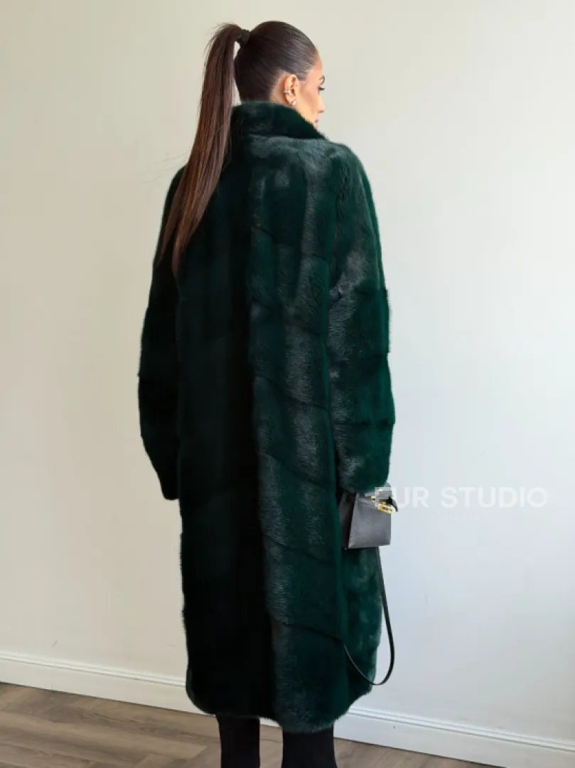 Зеленая норковая шуба - английский воротник - фото 9