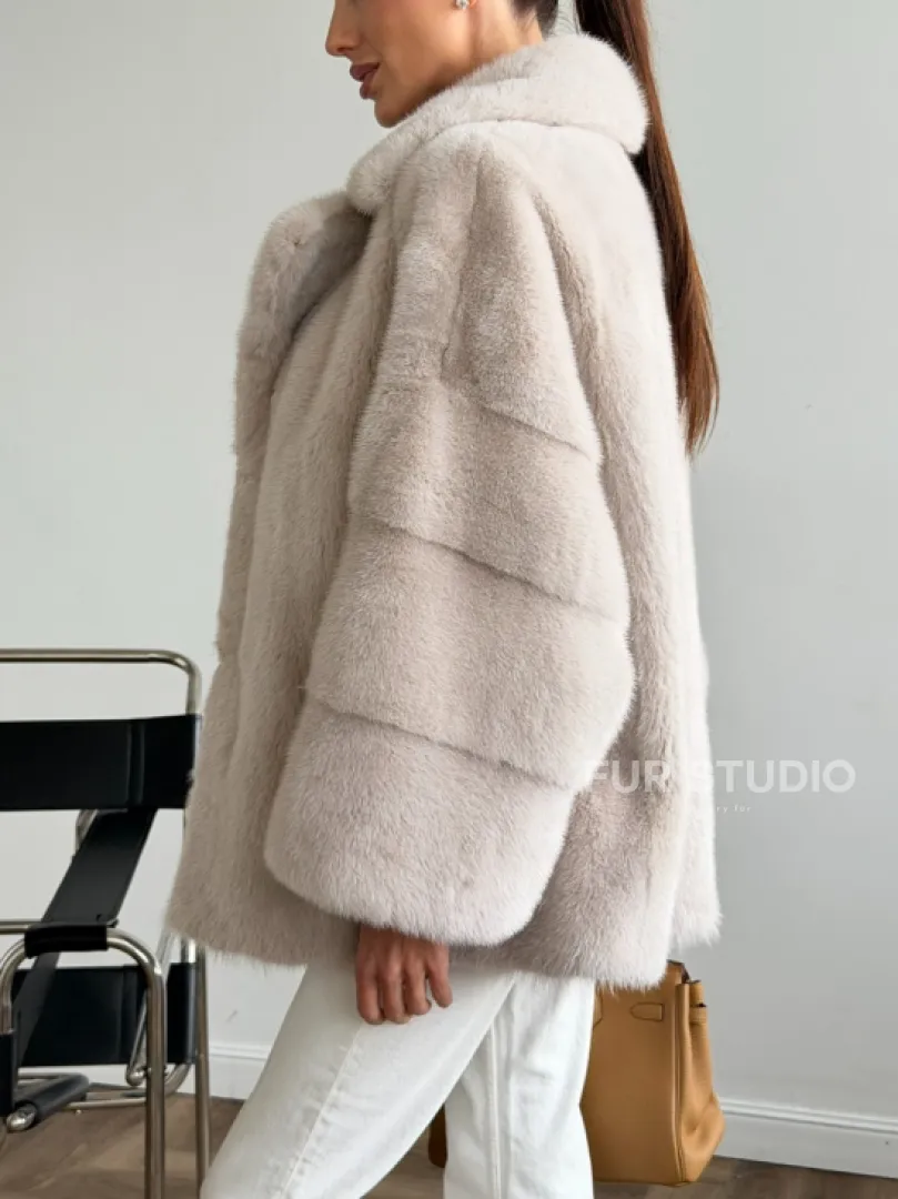 Светлый норковый полушубок - английский воротник - фото 2