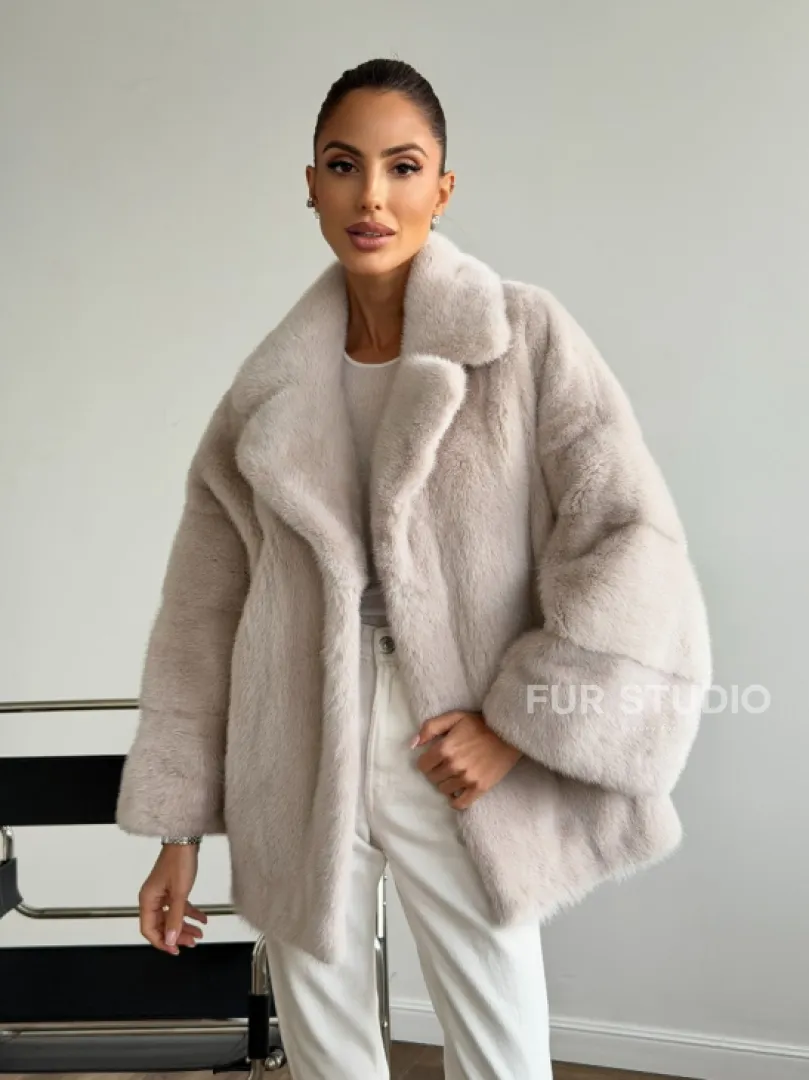 Светлый норковый полушубок - английский воротник - фото 0