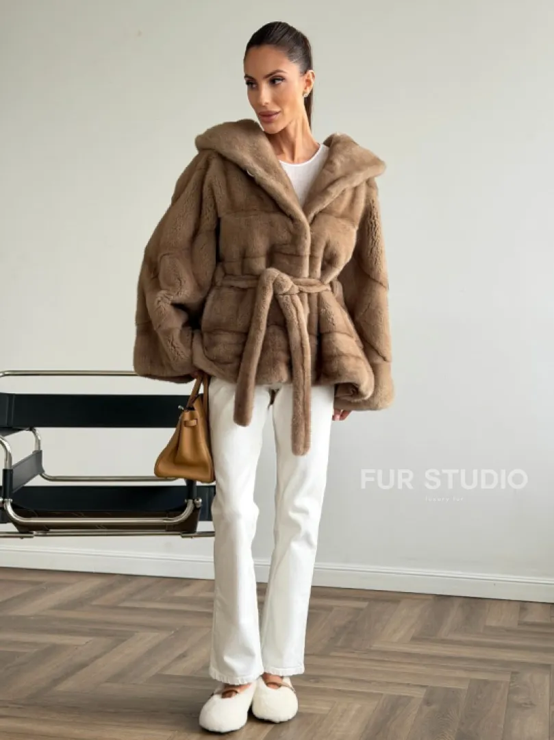 Норка пастель с капюшоном - летучая мышь - фото 6