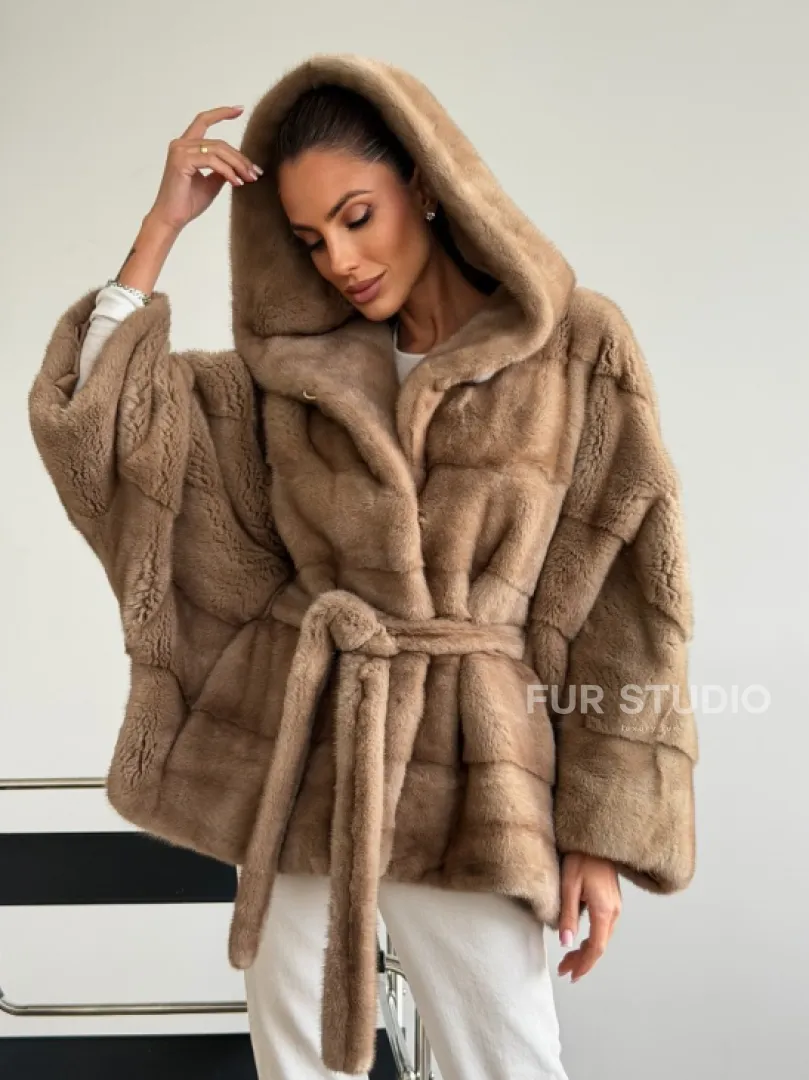 Норка пастель с капюшоном - летучая мышь - фото 10