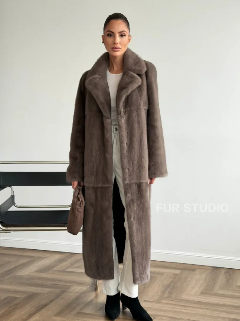 Прямая норковая шуба с поясом - фото 7