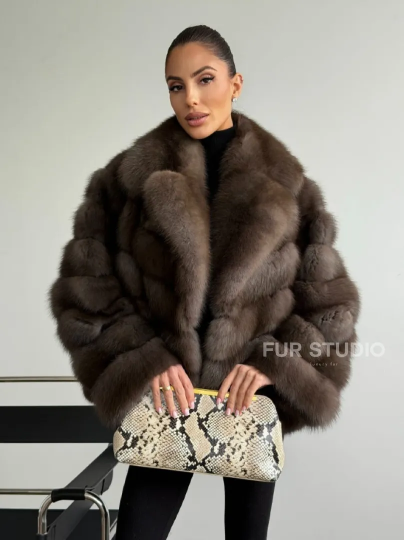 Шуба из куницы с английским воротником - фото 6
