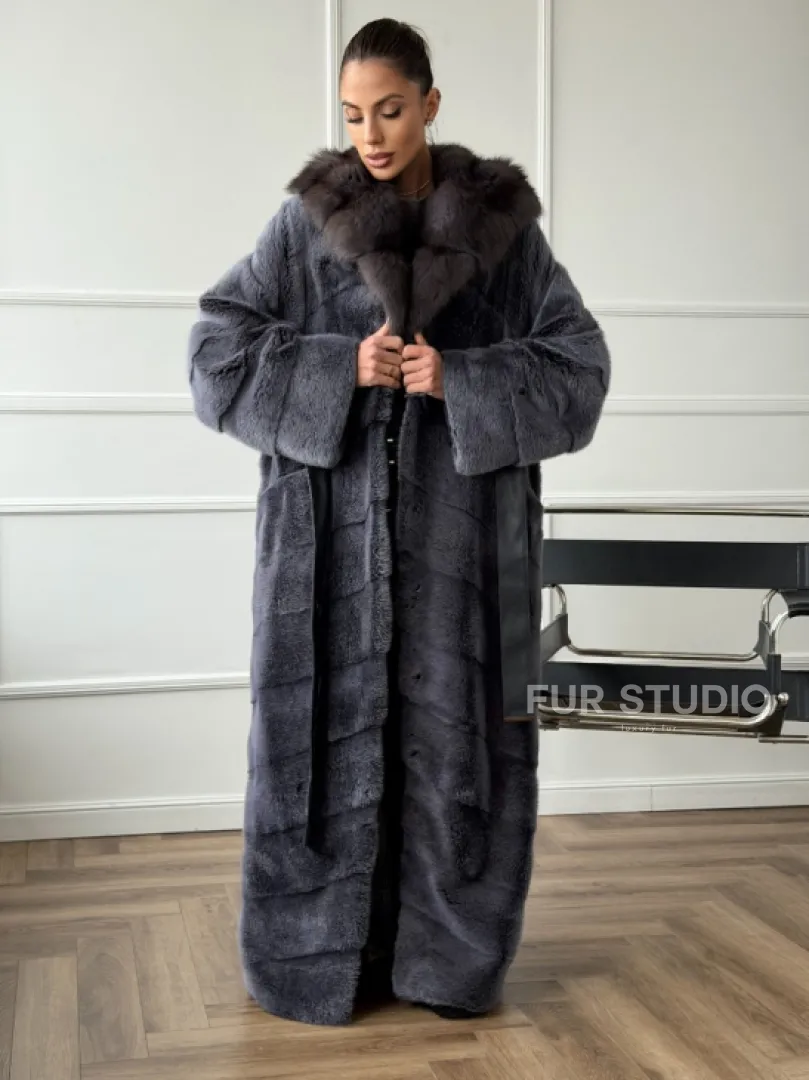 Длинная норковая шуба в пол с капюшоном куница - фото 6