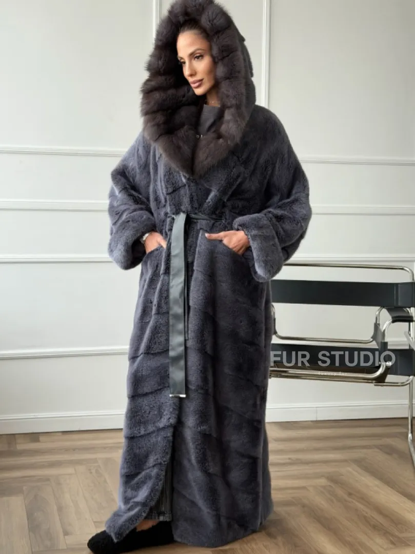 Длинная норковая шуба в пол с капюшоном куница - фото 3