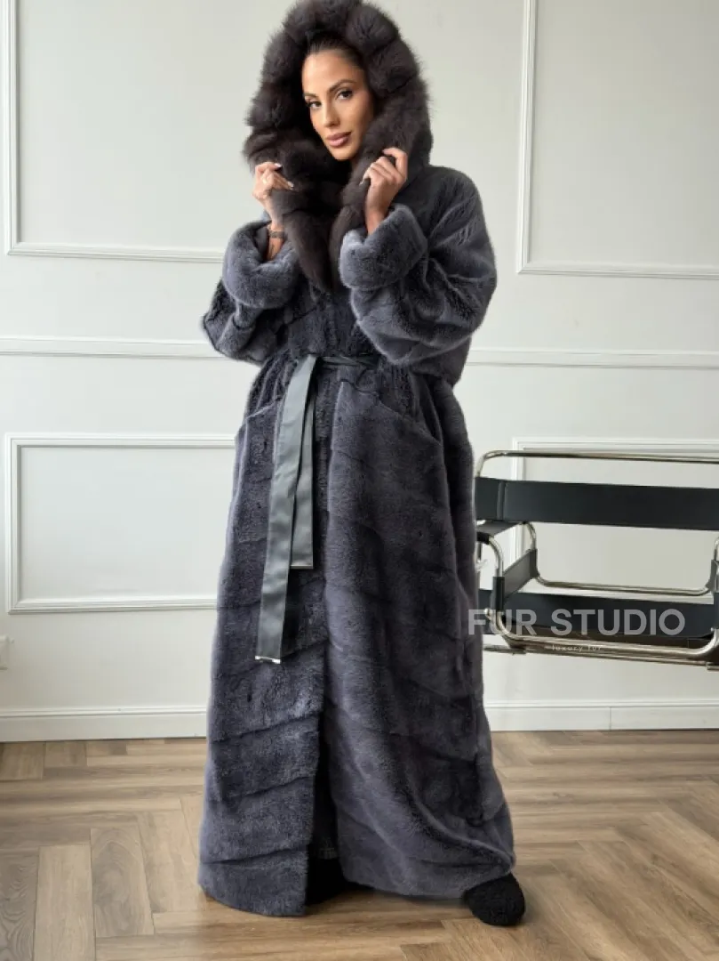 Длинная норковая шуба в пол с капюшоном куница - фото 4