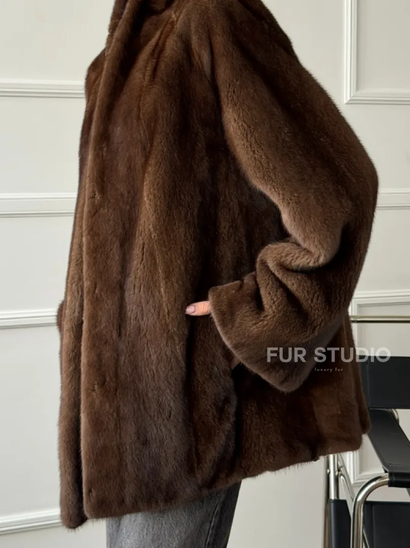Норка жакет орех V-образный ворот