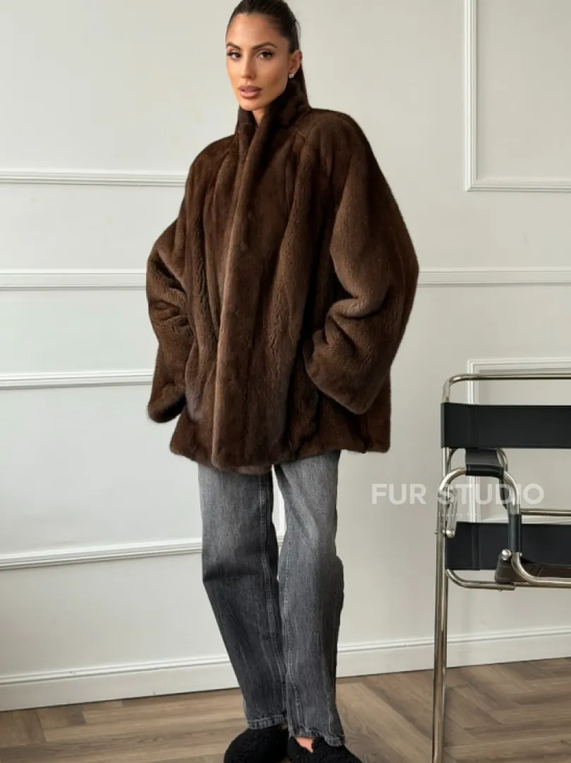 Норка жакет орех V-образный ворот