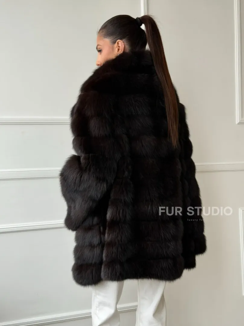 Шуба из куницы английский воротник - фото 8