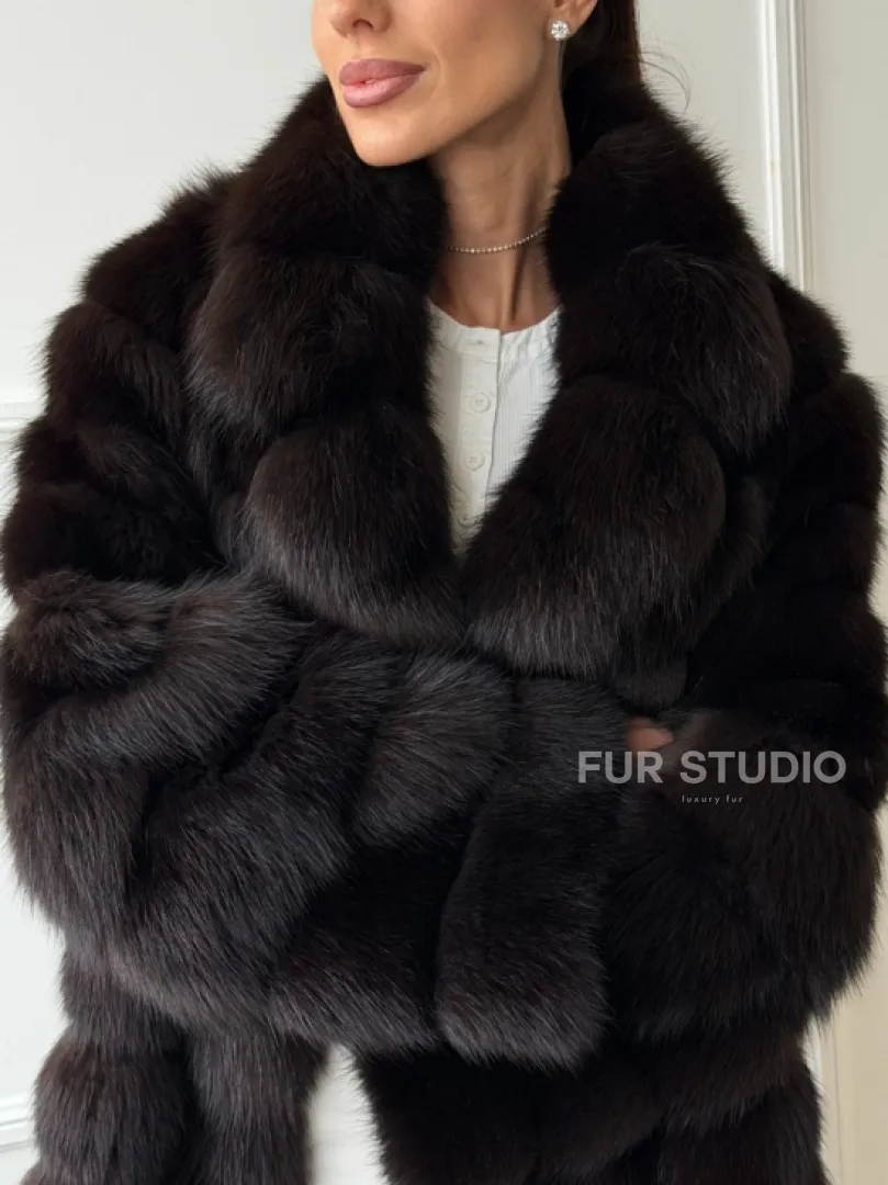 Шуба из куницы английский воротник - фото 1