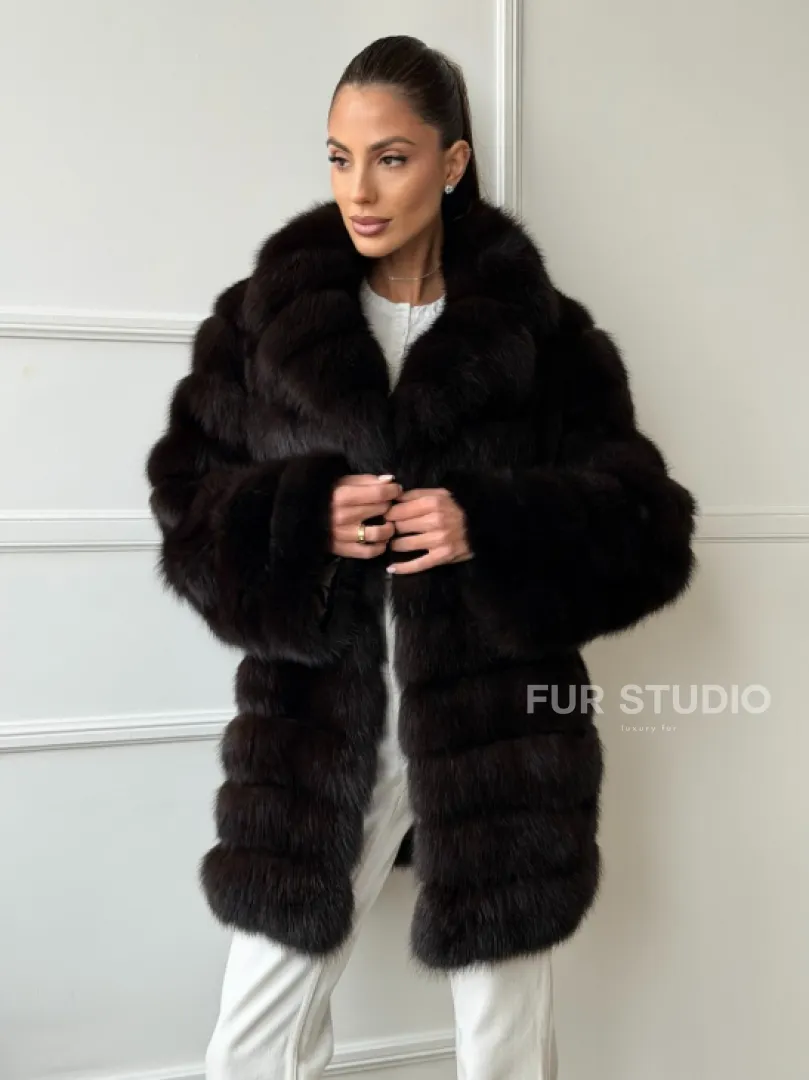 Шуба из куницы английский воротник - фото 7