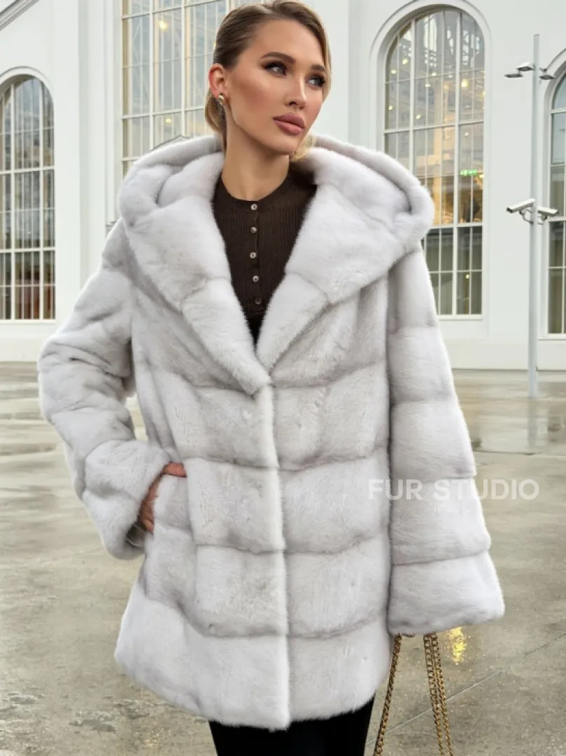 Белая норковая шуба с капюшоном - автоледи - фото 4