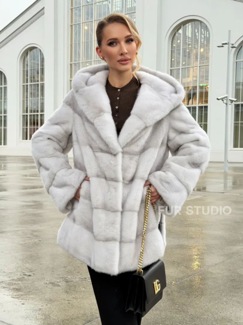 Белая норковая шуба с капюшоном - автоледи - фото 9