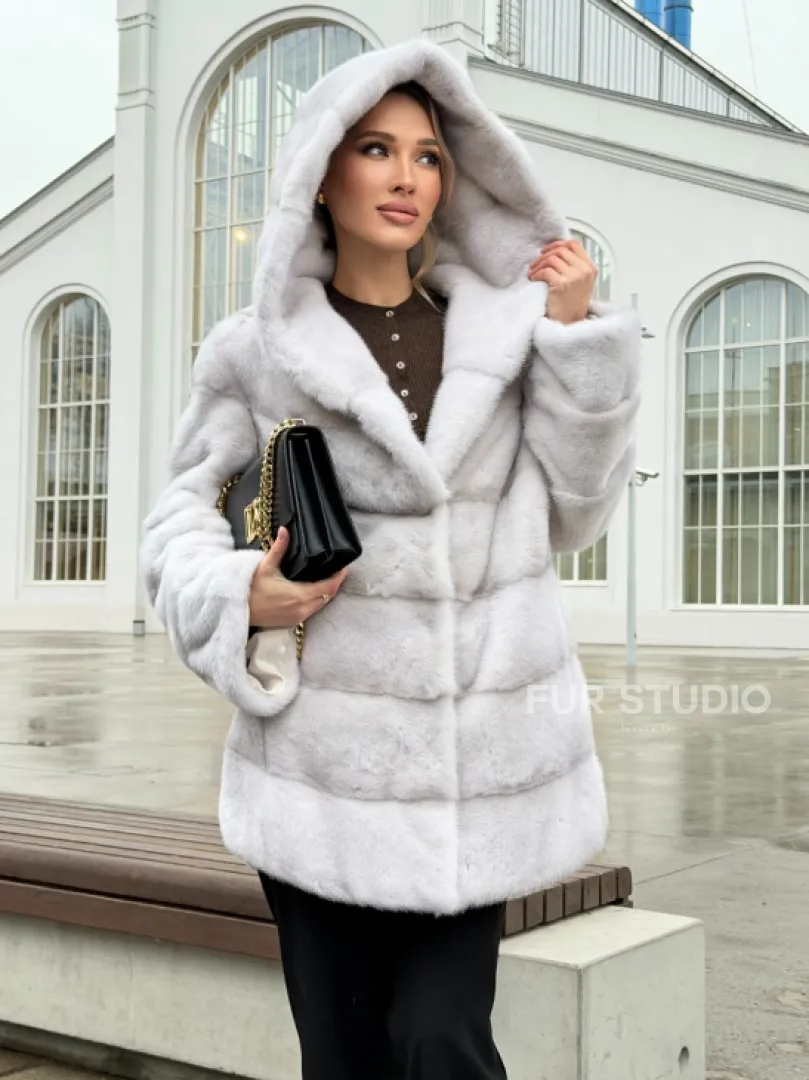 Белая норковая шуба с капюшоном - автоледи - фото 12