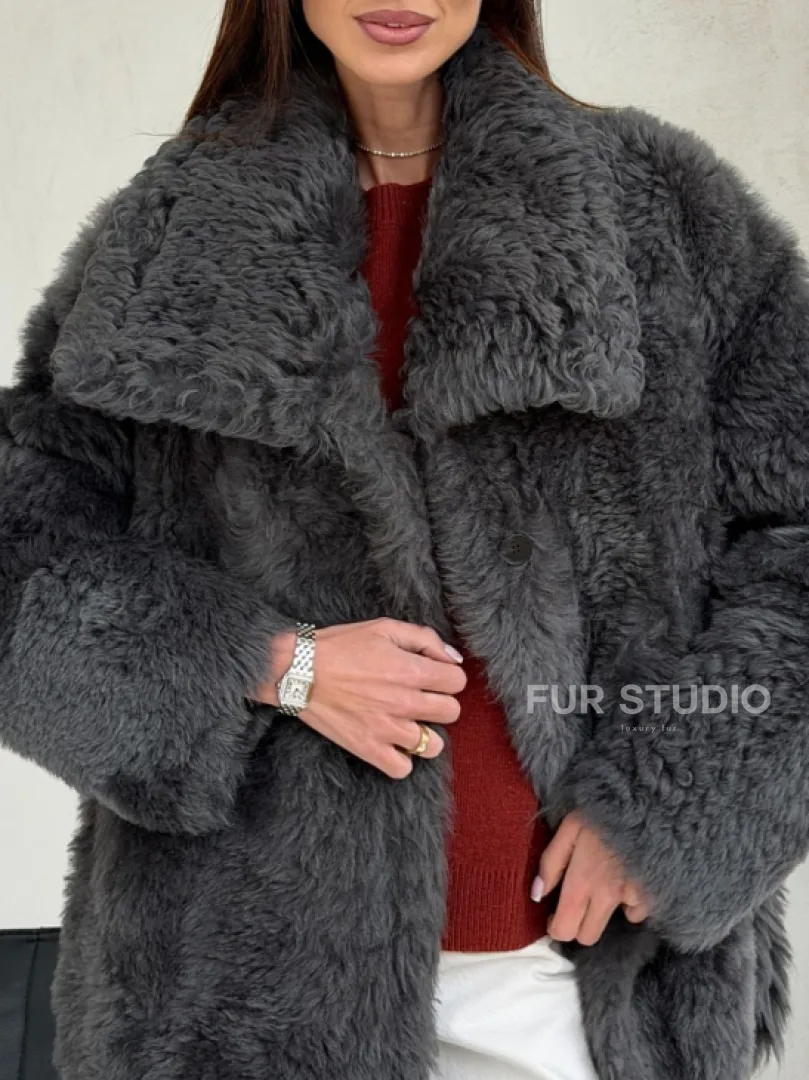 Серая дубленка из тиградо - фото 3