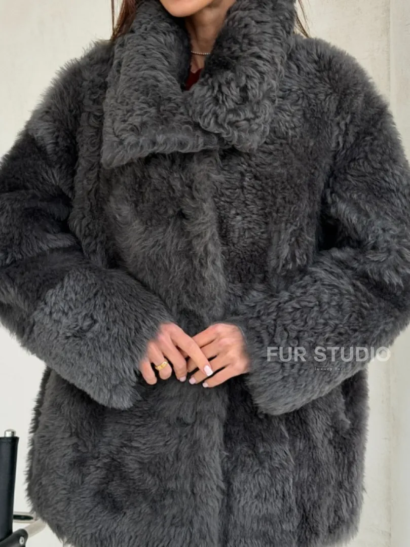 Серая дубленка из тиградо - фото 2