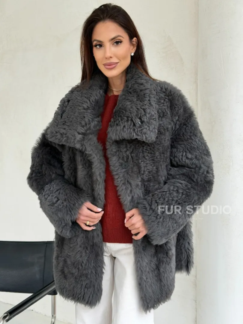 Серая дубленка из тиградо - фото 0