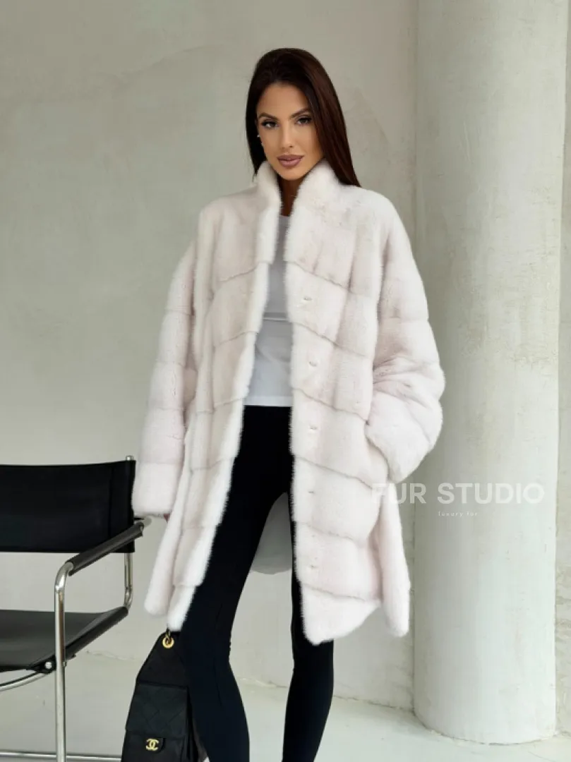 Белая шуба-кимоно, мех норка - фото 11