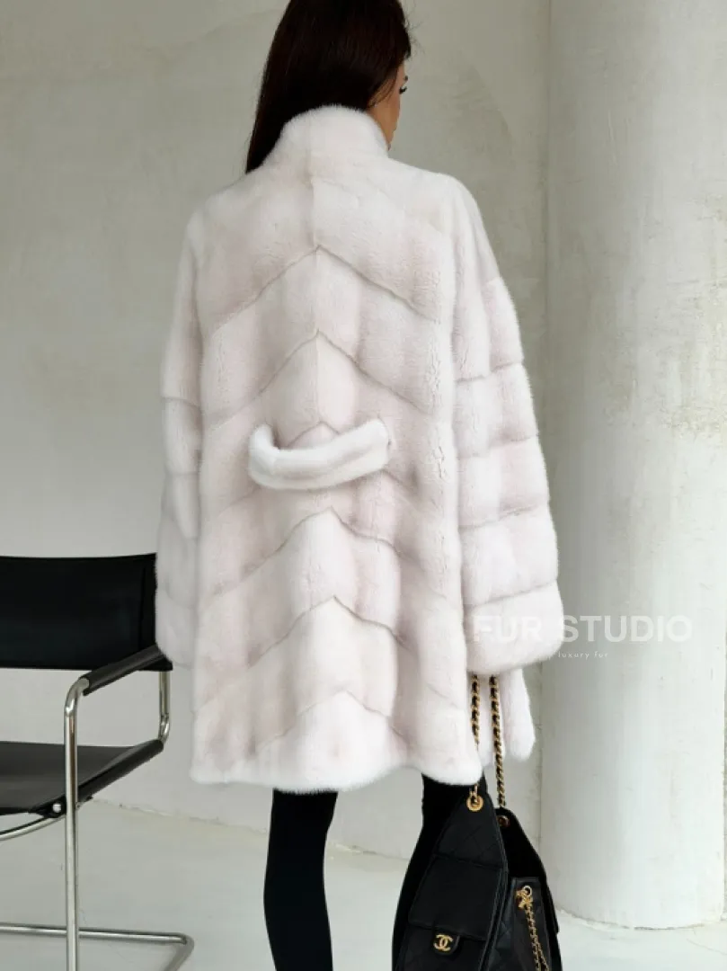 Белая шуба-кимоно, мех норка - фото 4