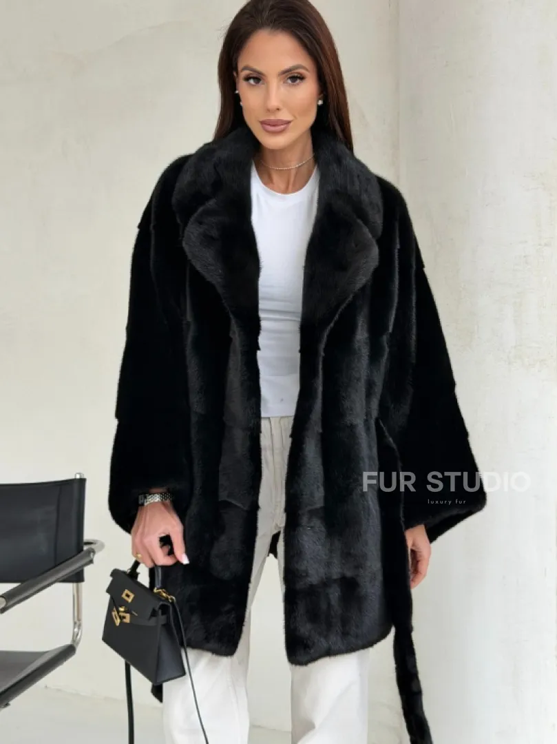 Черная норковая шуба - летучая мышь