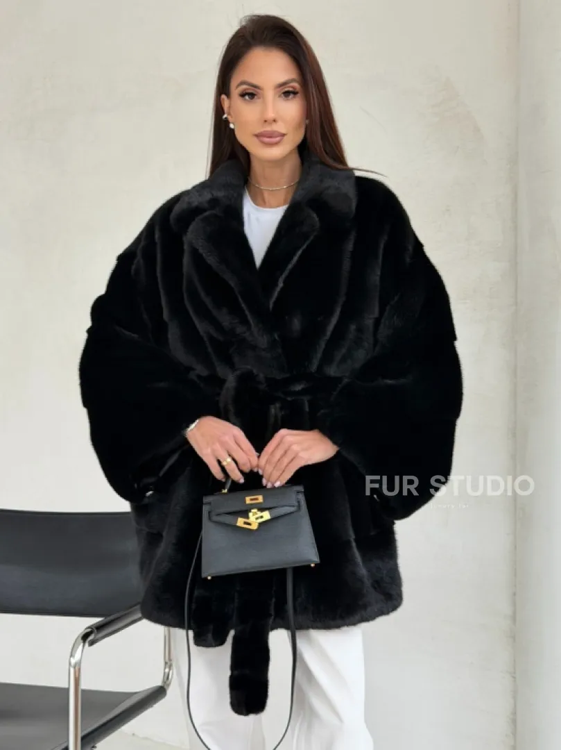 Черная норковая шуба - летучая мышь - фото 0