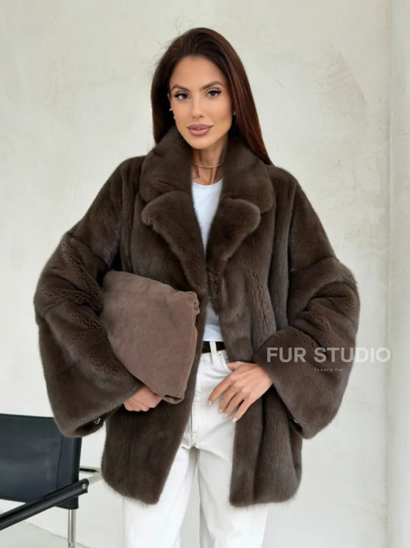 Меховой норковый жакет - английский воротник - фото 12