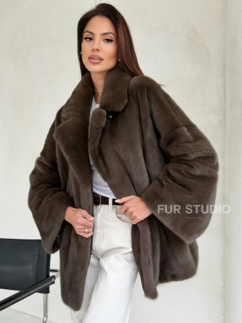 Меховой норковый жакет - английский воротник - фото 5