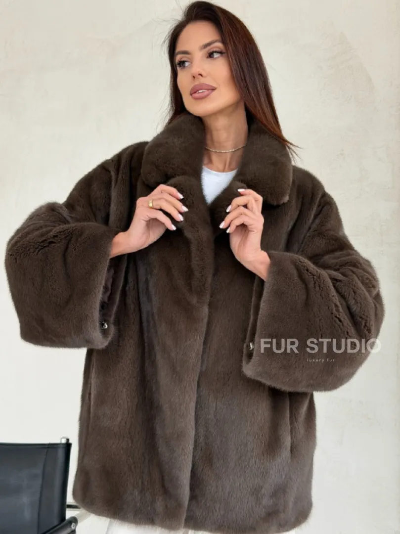 Меховой норковый жакет - английский воротник